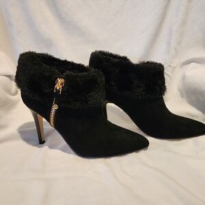 Marc Fisher Black Heeled Boots with Gold Zipper